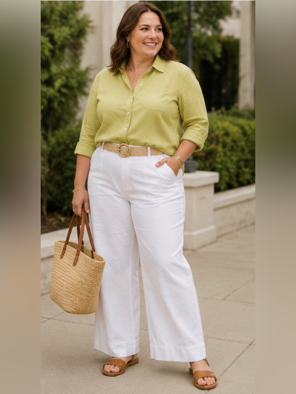 Talbots white wide leg cotton linen pants size 18